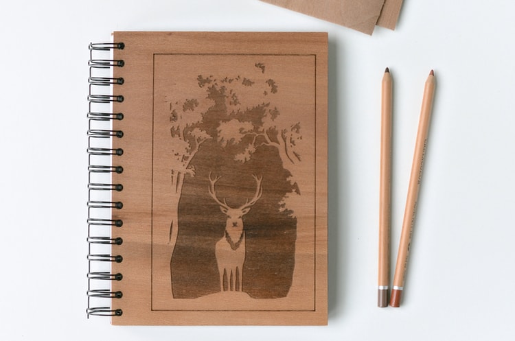 Geometric Laser Cut Wood Journal (Blank Pages Notebook/Sketchbook/Gift)