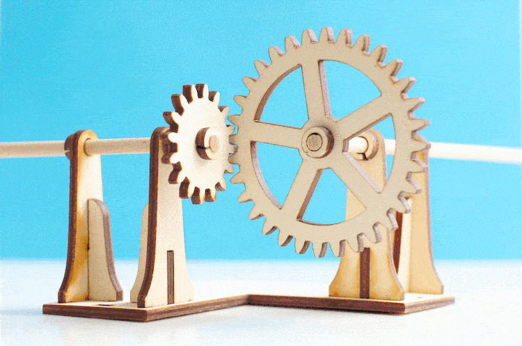 Rotating right angle gears made from plywood