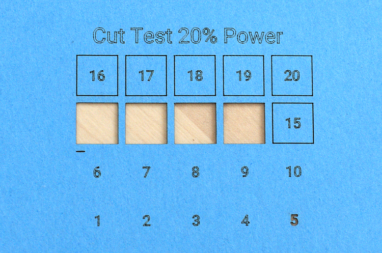 Test cut on paper with 20% power and different speed settings for the xTool D1 Pro 20W (no air assist)