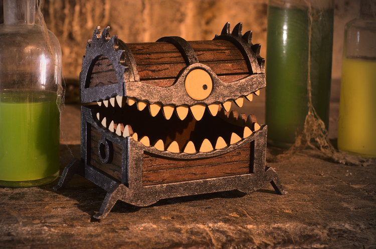 Spooky monster treasure chest with mouth open 