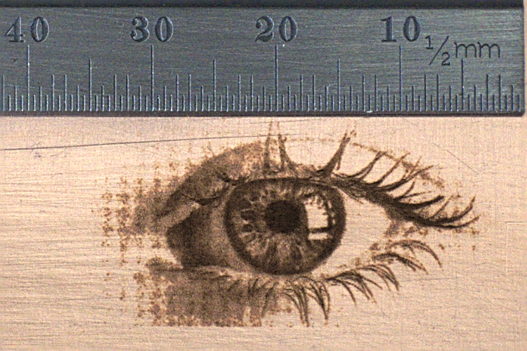 Engraving of an eye on copper with the xTool infrared laser