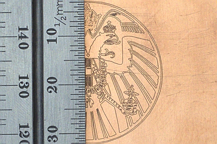 Detailed line engraving on copper with the xTool infrared laser